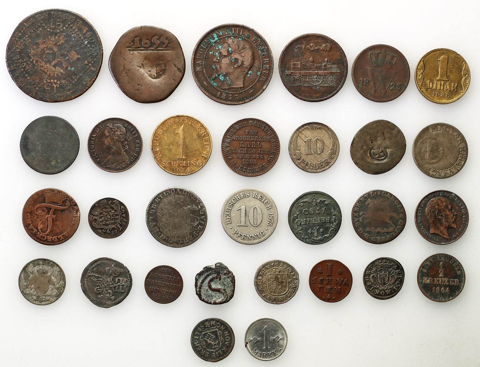 Świat - Austria, Niemcy, Francja, Wielka Brytania, zestaw 30 monet